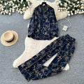 Light mature style leaf embroidercardiganloose pantstwo-piece set for women autumslimming lookeasiest for matchwork clothing stylesuit