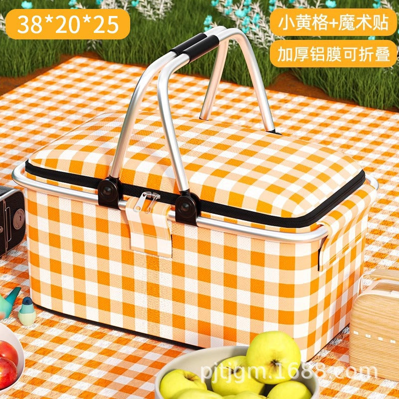 Foldable Insulation Picnic Basket Outing Picnic Camping Thickened Aluminum Portable Picnic Snack Storage Basket Storage Box