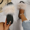 Ostrich feather sandals women's outdoor wear 2025 summer new style "stomping on shit" comfort high-end thick sole beach plus size flip-flops