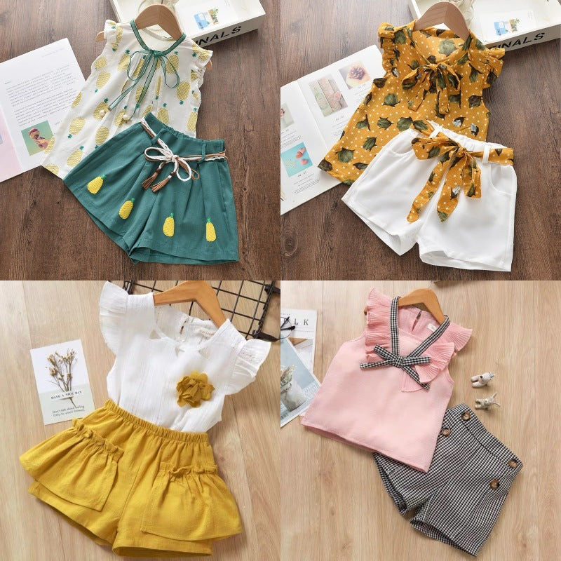 Girls' fashionable and stylish outfit set -  summer korean style short sleeve and shorts cute children's two-piece set - wholesale supply