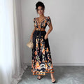 spring new arrival: v-neck ethnic print satin wrap maxi dress