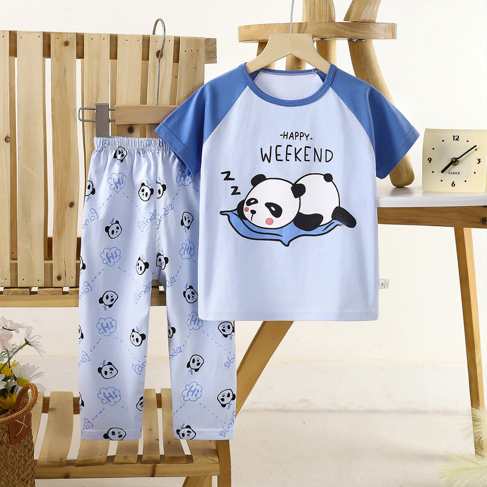 Kids' short-sleeve cotton set: summer t-shirt & pajamas for boys & girls - perfect for home wear and sleepwear