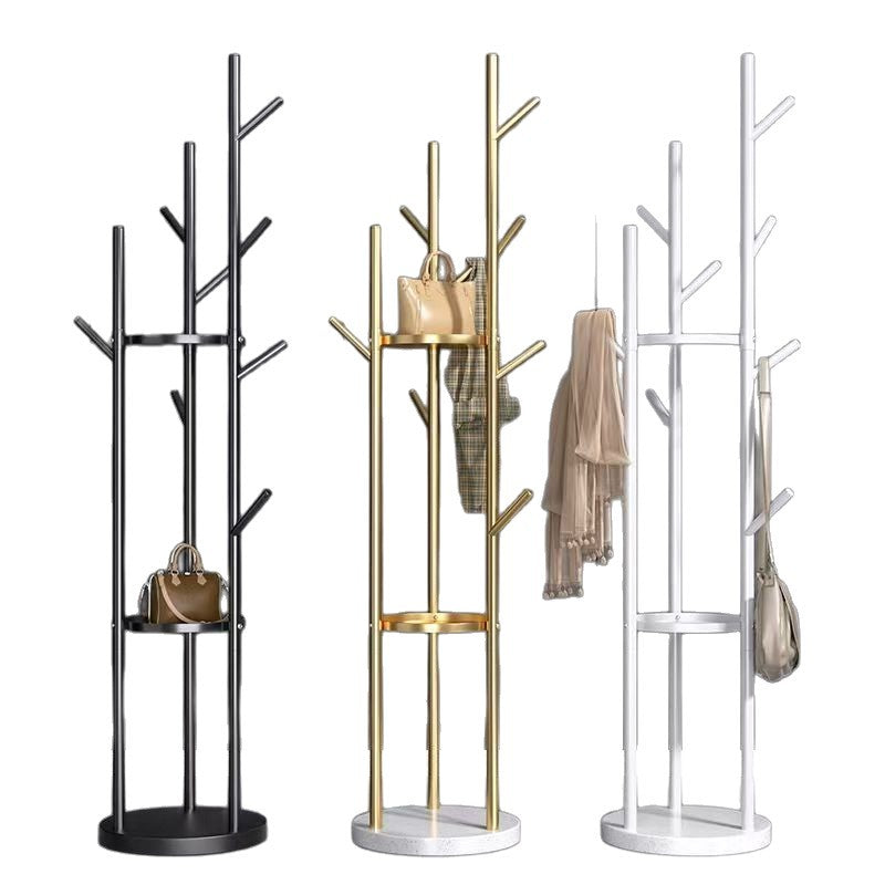 Three-pole bedroom hanging clothes rack, floor-standing coat rack, accessible luxury marble iron art, does not take up space, room clothes rack