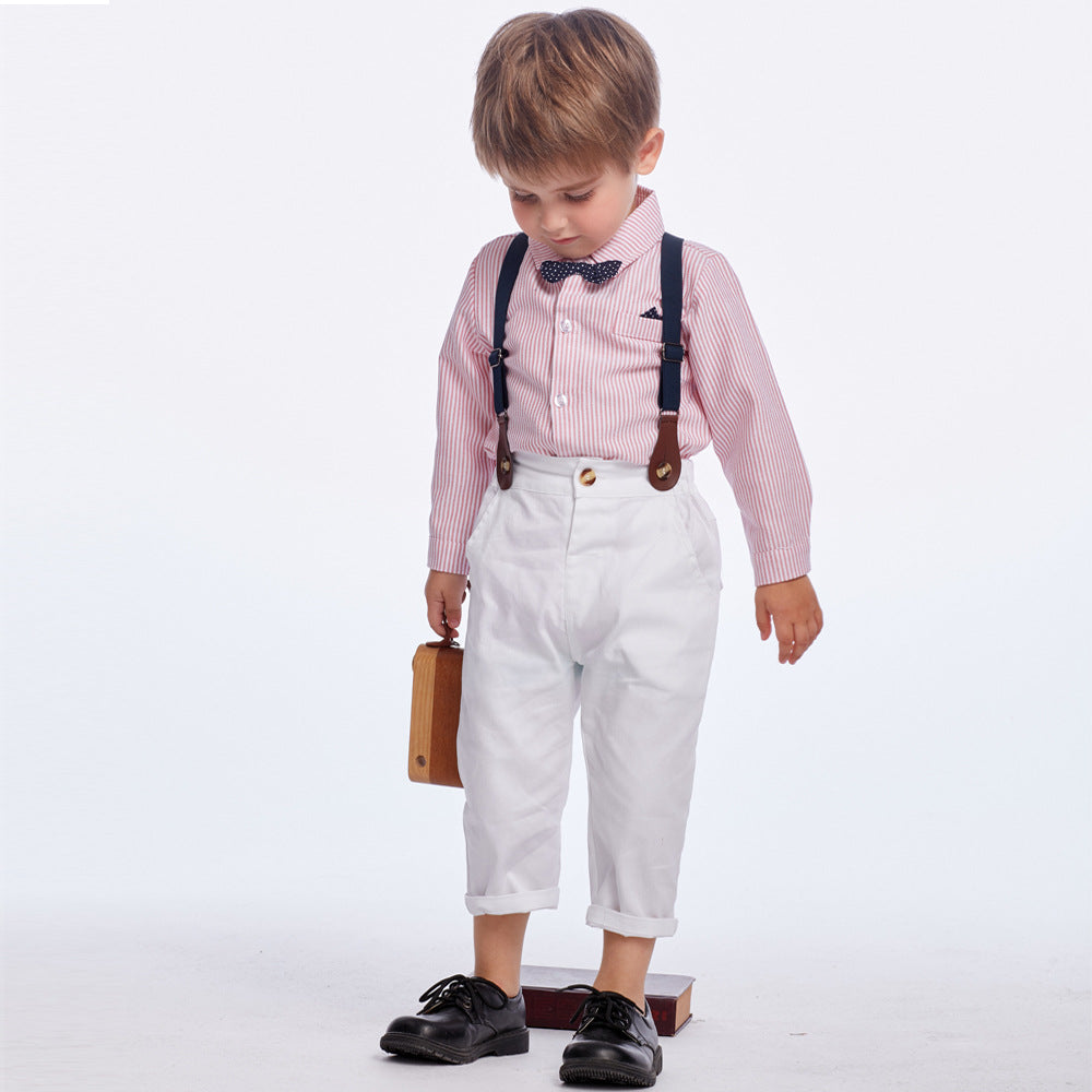 K-style children's clothing shirt kidslong sleeves boys spring & fall shirt overalls first birthday dress british style suit