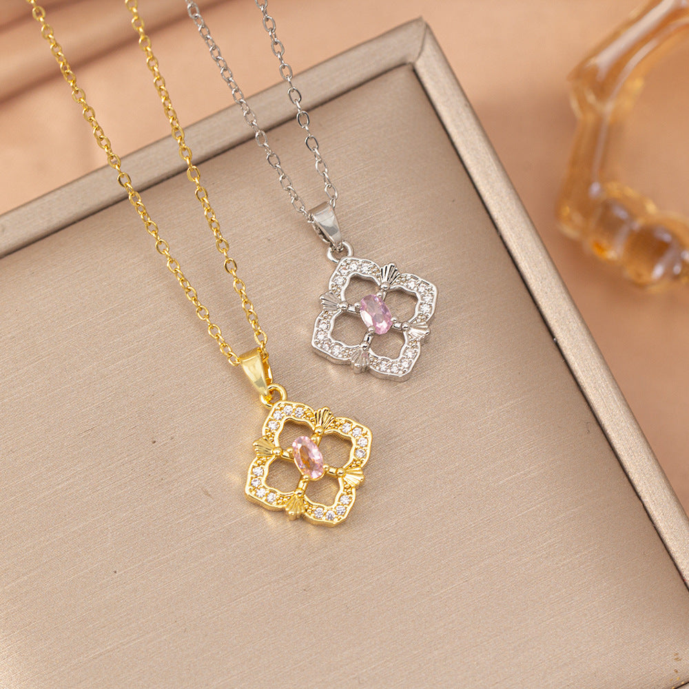 【titanium steel】european and american fashion hot-selling four-leaf clover necklace - women's high-end, stylish, minimalist new clavicle chain accessory