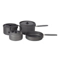 Outdoor cookware set: kettle, frying pan, cooking pot - camping gear, camping cookware, portable foldable cookware for portable stoves (e.g., butane stoves)