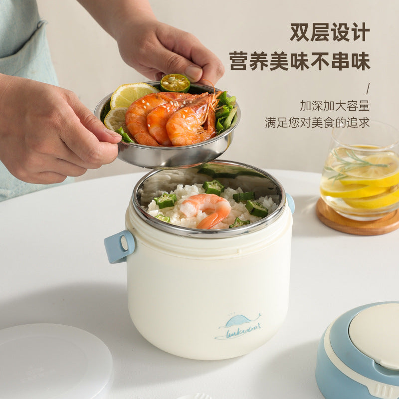 Portable stainless steel thermal insulation pot lunch box double-layer lunch box divided into grids for students 2-layer thermal insulation bucket soup kettle barrel