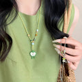 Childlike cute green apple pendant necklace for women niche style unique design sense clavicle chain sweetgirlstylish accessories