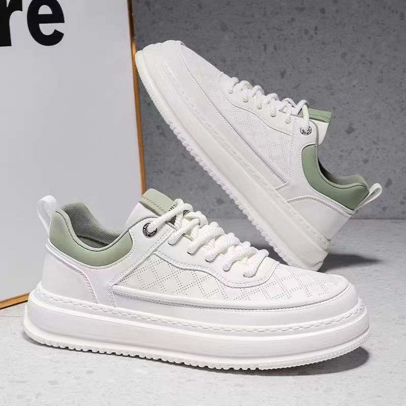 Men's spring/autumn breathable lightweight soft sole white sneakers, men's casual shoes, versatile thick-soled platform sneakers, men's trendy shoes