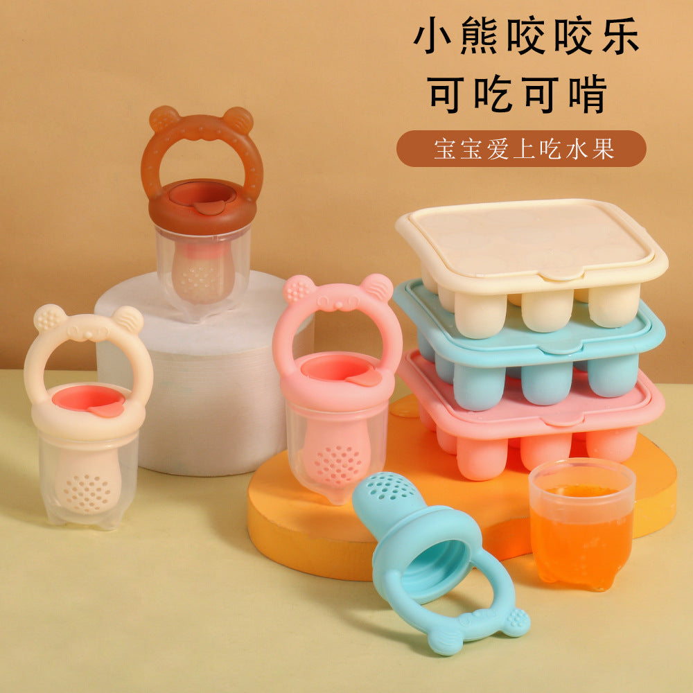 Dongguan manufacturer's new silicone bite Le bear complementary food baking mold baby fruit and vegetable bite Le complementary food device