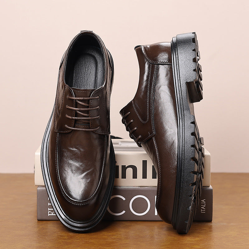 Genuine leather men's formal dress shoes - business, british style, chunky sole, casual, work, wedding, groom shoes 2401-1