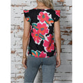 cross-border black base colorful floral print flutter sleeve top - women's