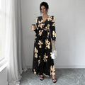 Amazon cross-border wholesale fashionable european and american style women's printed v-neck waist-defining dress
