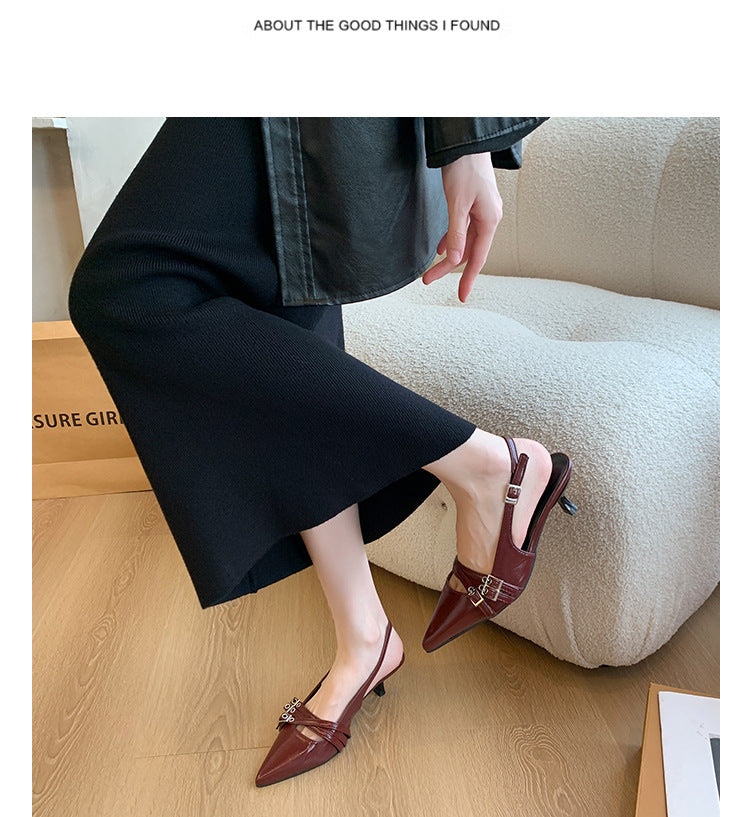 Niche style high heels red toe cap sandals fairy shoes 2025new arrival spring summer black french pointed toe flats