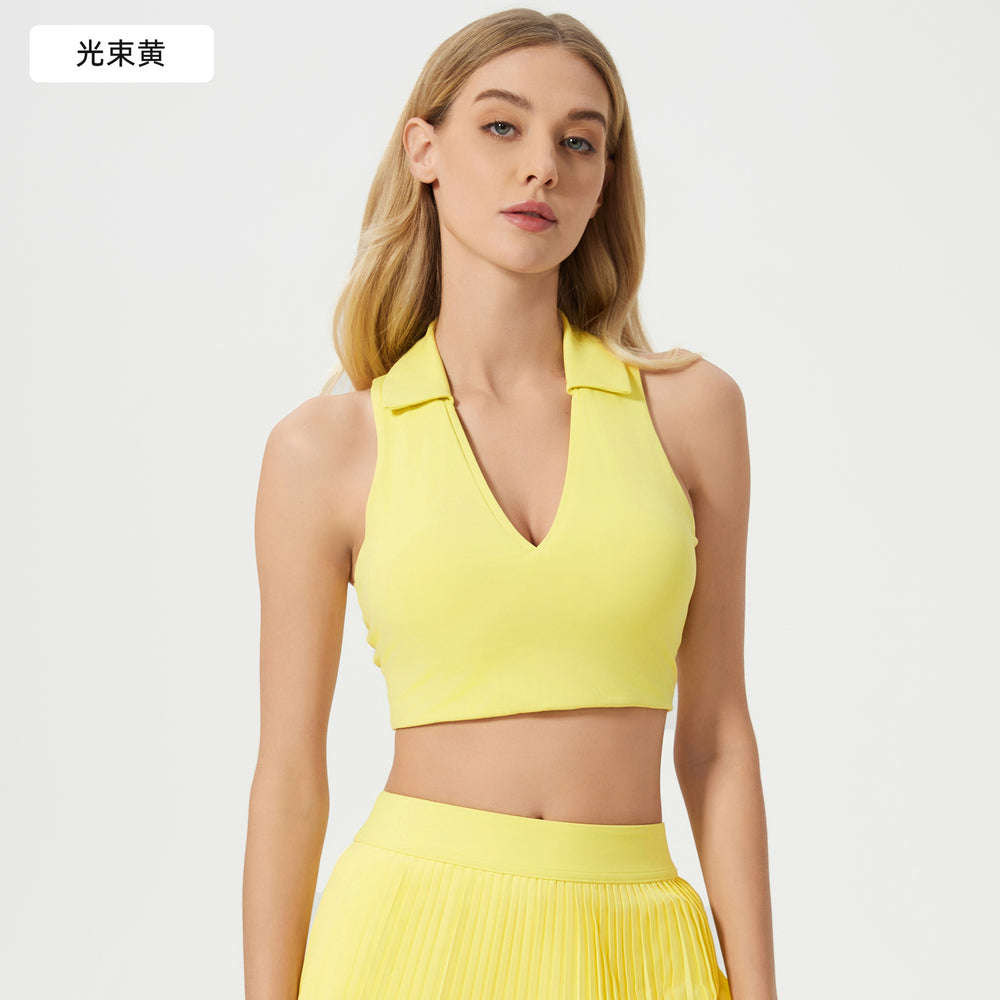 Polo collar sports bra women's quick-dry breathable fitness tennis pleated skirt professional training yoga outfit set