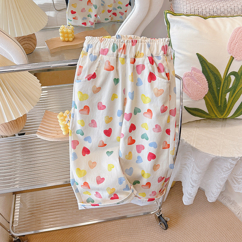 Girls' spring/autumn new style kids' washed soft single pants casual loose trousers casual pants baby kids' pants for outwear