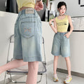 Girls' denim shorts summer outfit  new summer children's capri pants outerwear girls' big kids' pants summer lightweight style
