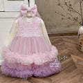 Girls' dress  autumn new collection: chanel-inspired wool blend vest dress with lace-trimmed top and mesh skirt set