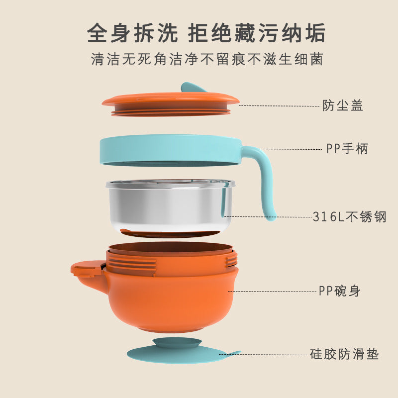 Oem personalized stainless steel kids water-filled thermos bowl baby suction cup bowl baby grinding food bowl suction cup design