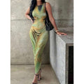 Amazon ins same style sleeveless tie-dye zebra print printingsilmsexy hip-hugging long women's dress