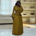 European and american style women's clothing  new sweet round neck lantern sleeve short blouse high waist flared midi skirt two-piece set
