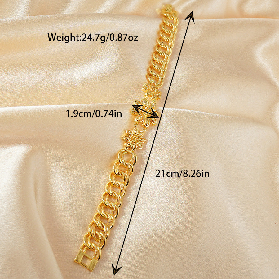 Luxurious 24k gold plated copper florals design chain bracelet for everyday wear, weddings and parties