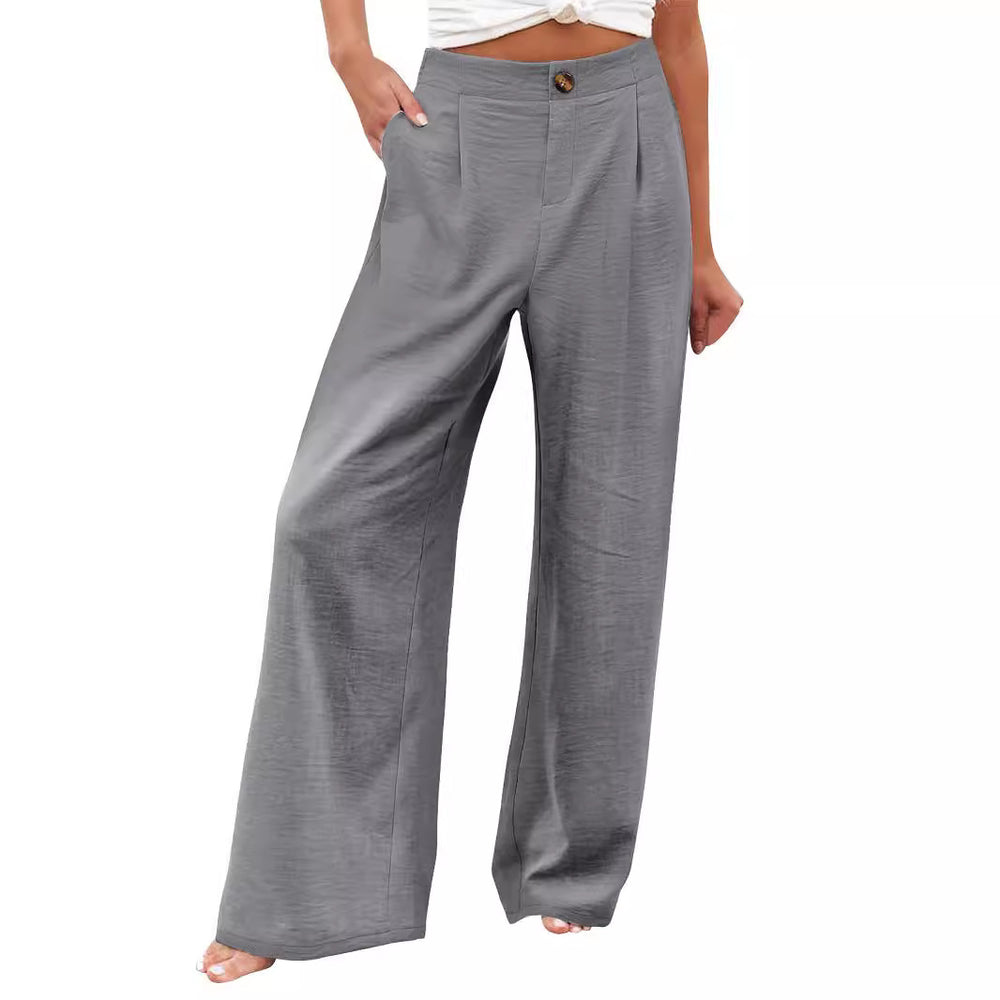 cross-border  fashion summer plaidhigh waistpants button elastic waist loose pants women's casual straight-leg pants