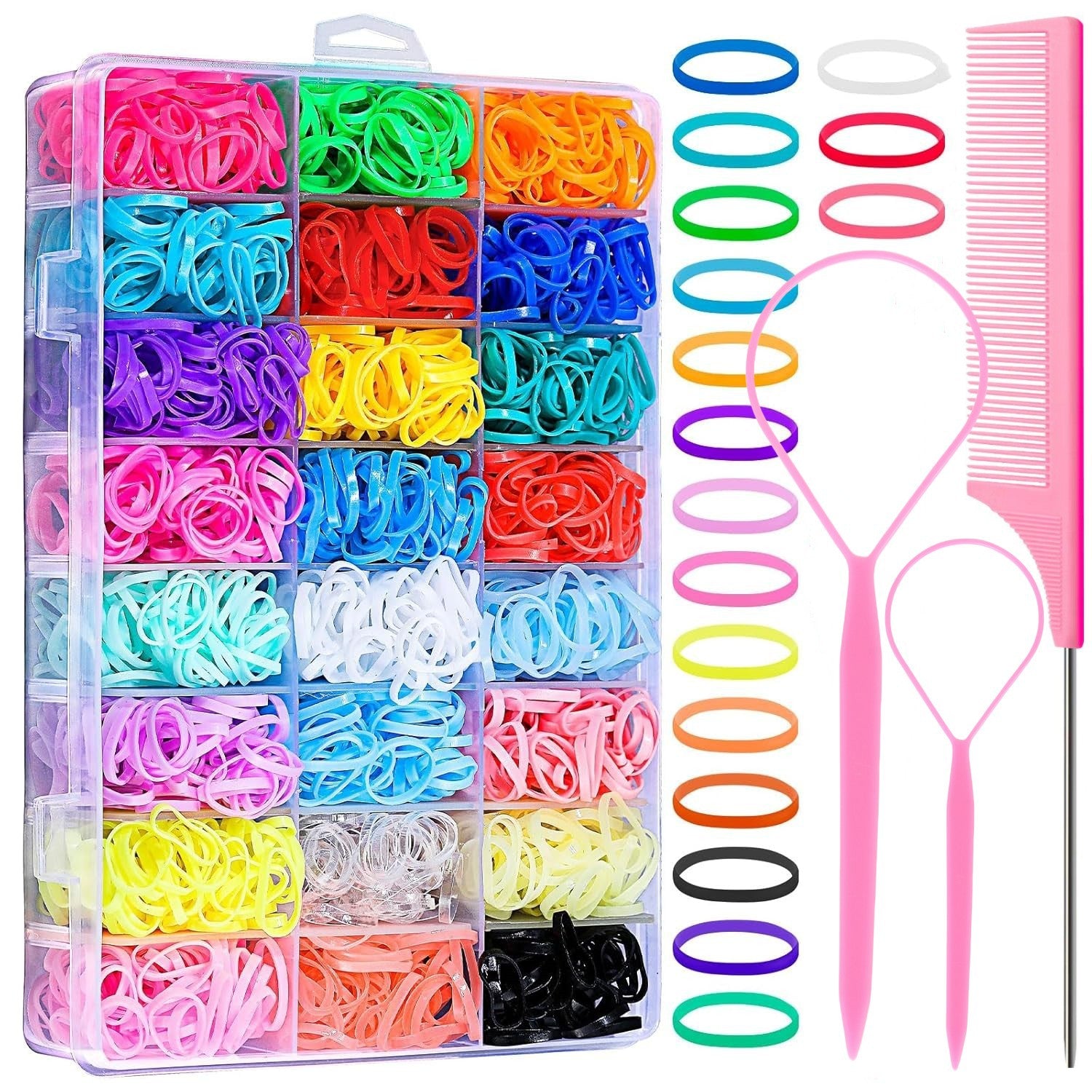 Cross-border special for children's rubber bands, colored hair ropes, 24/28/32-color boxed head ropes, hair pulling needles, pointed tail combs