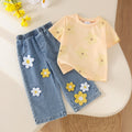 Baby clothing kids set children outfit yellow short-sleeved t-shirt + blue pants