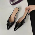Amazon 2024 new bow-tie stiletto heel slippers - plus size, wine red, outdoor wear, retro pointed-toe mules