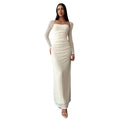 Aliexpress 1688 independent station women's elegant square neck jacquard knitted long sleeve dress gown
