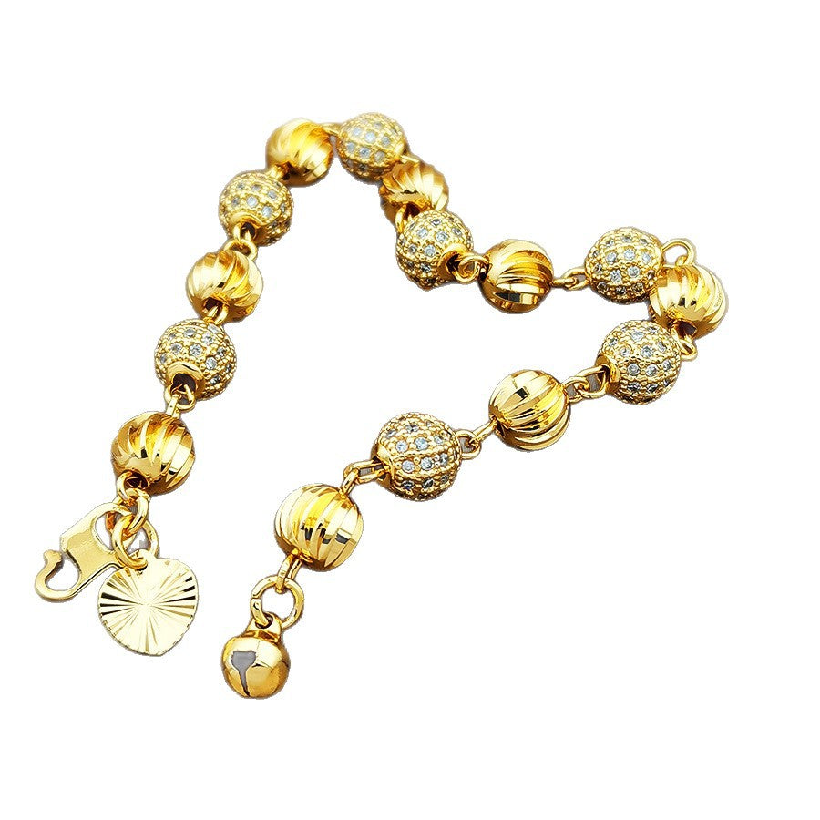 Bohemian beaded women's fashion bracelet, 24k gold plated with cubic zirconia, elegant style