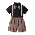Korean style boys' summer outfit: stylish short-sleeve shirt and striped overalls set