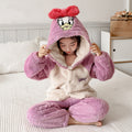 Girls' cartoon strawberry bear hooded pajamas - winter home wear two-piece set - warm, fleece-lined, and extra thick (sizes for toddlers to big kids)