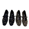 Za spain 2025 summer new arrival: single strap round toe rivet detail black brown suede ballet flats for women