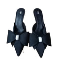 Za2024autum new women's shoes artificial pearls and black silks and satins bows pointed toe high heel toe slippers