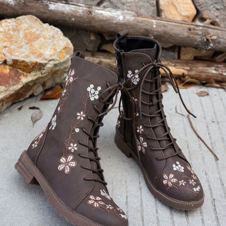 export plus size  autumn/winter new mid-calf boots for women - european and american embroidered plus size western cowboy boots