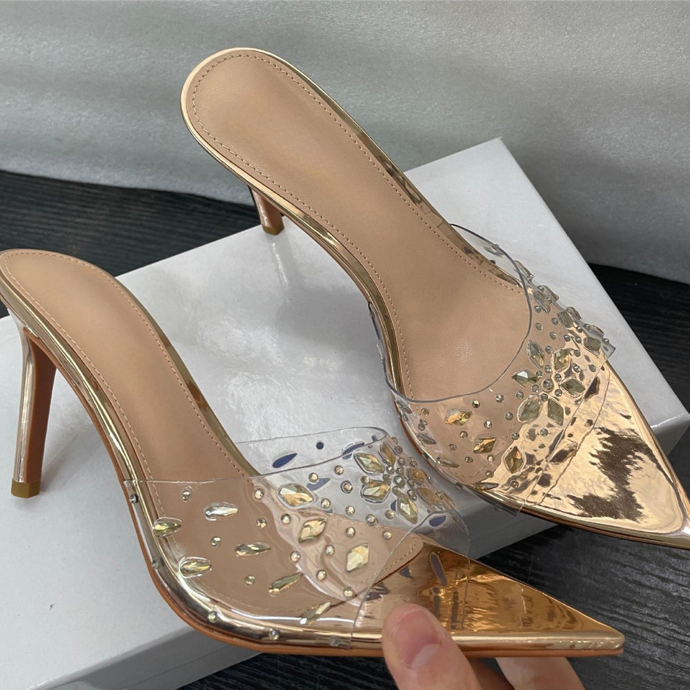 Xd huizhou 2026 autumn new snowflake rhinestone high heel slippers - european & american style, chic, versatile, silver pointed toe