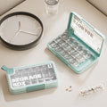 Plastic portable pill organizer - sealed, week-long, high-capacity travel pill case with compartments