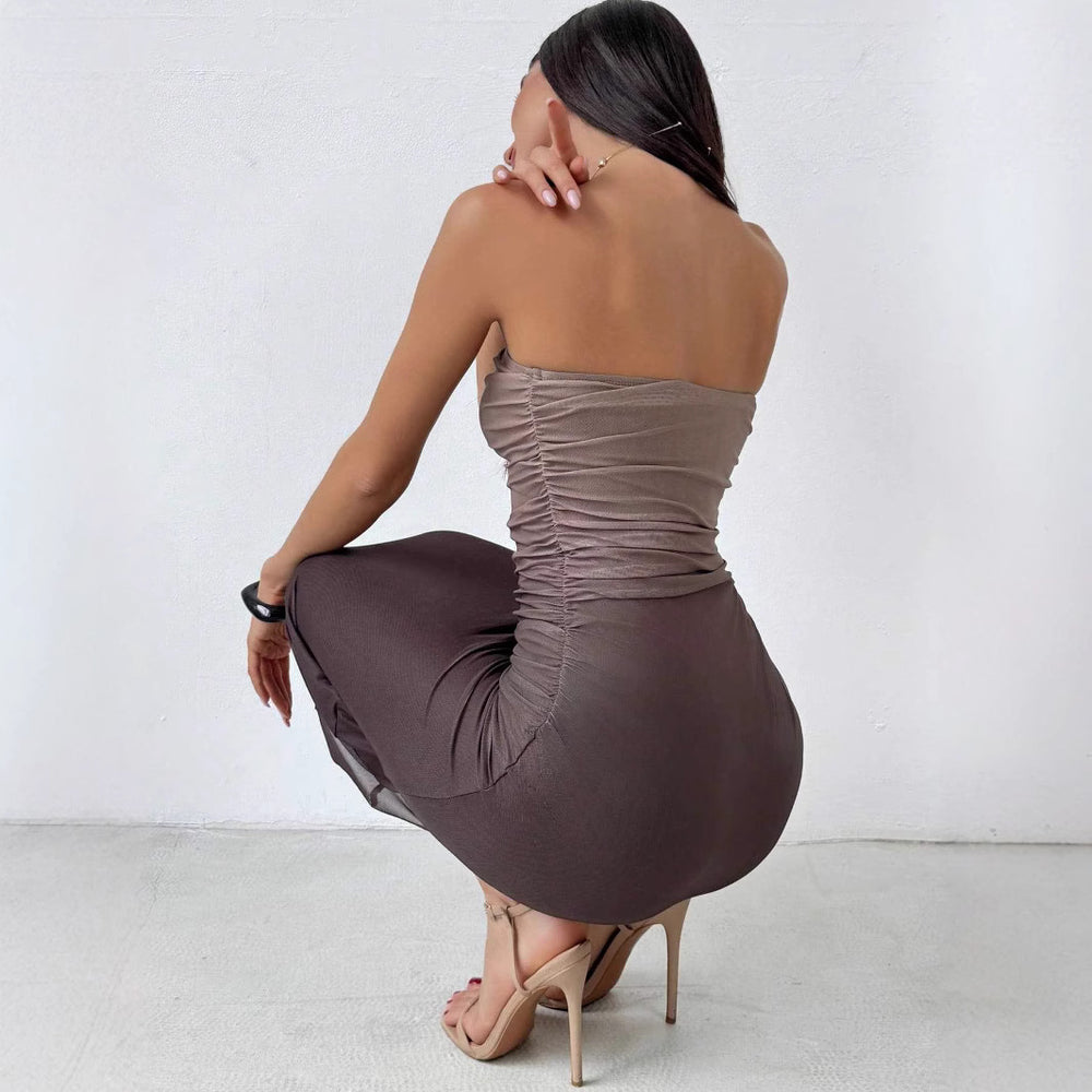 cross-border american gradient mesh bodycon maxi dress - direct supply