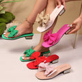 Square toe new arrival sandals and slippers for women with cross bows and metal buckles on thick heels and low export overseas wholesale