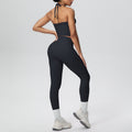 New arrival cross-border brushed beautiful back tight strap halter high waist yoga suit sports running fitness two-piece set