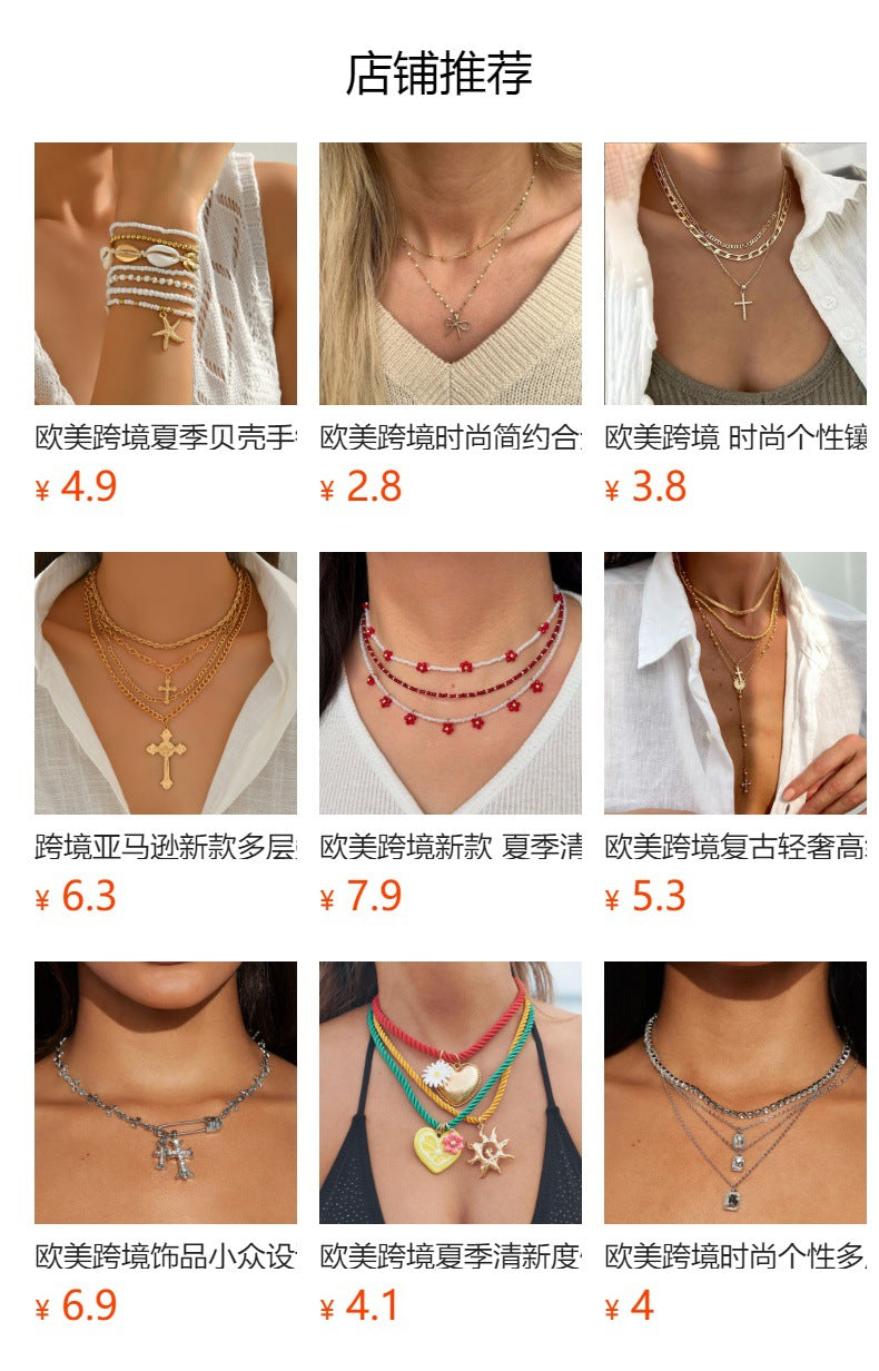 Gold-plated crystal pendant necklace wholesale cross-border new fashion thick line diamond accessories street style retrosweater chain for women