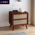 Rattan bedside table wooden cherry color walnut color log color scandinaviancasual style mini solid wood storage cabinet