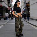 European and american style camouflage jeans -  cross-border women's fashion, unique pocket design, pleated, distressed hem, casual pants