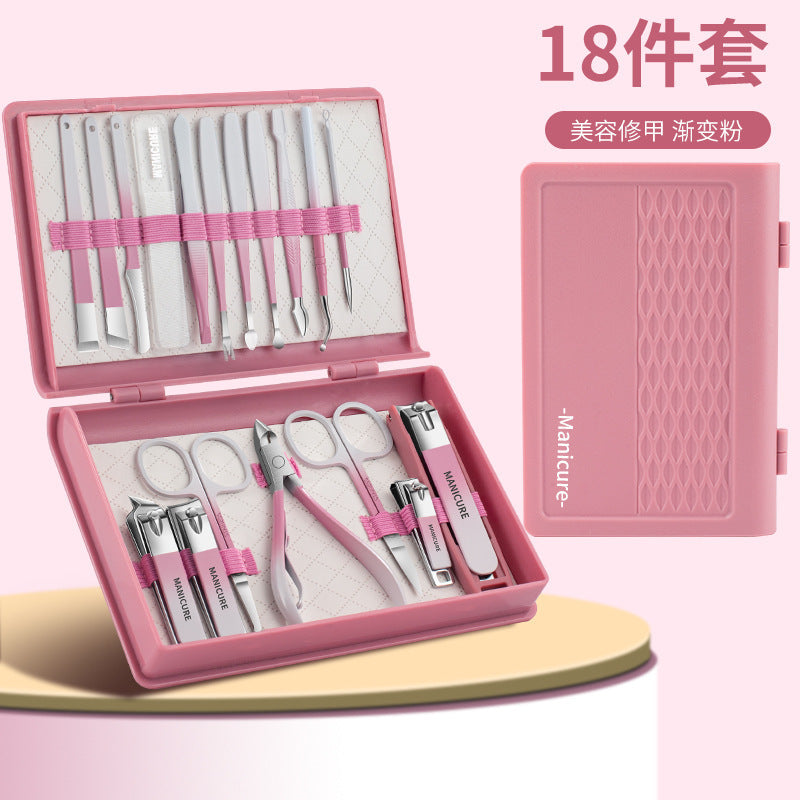new 18-piece manicure set: angled nail clippers, portable cuticle nippers, anti-splash manicure & pedicure tool kit