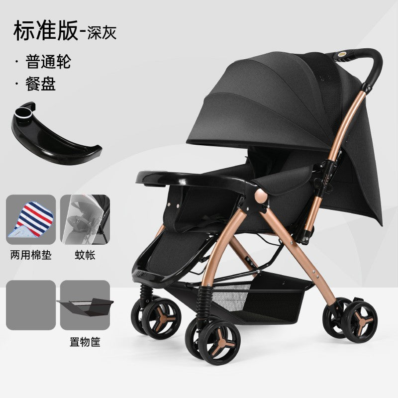 High-view stroller, convertible reclining, foldable four-wheel shock absorbing pram, two-way baby stroller for infants and toddlers