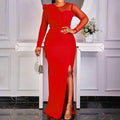 Amazon independent station mesh stitching pure colorfashionplus sizefashion slit dress cross-border long skirt dress