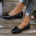 Women's plus size flat shoes - new bowknot wedge heel loafers - round toe dress shoes for work