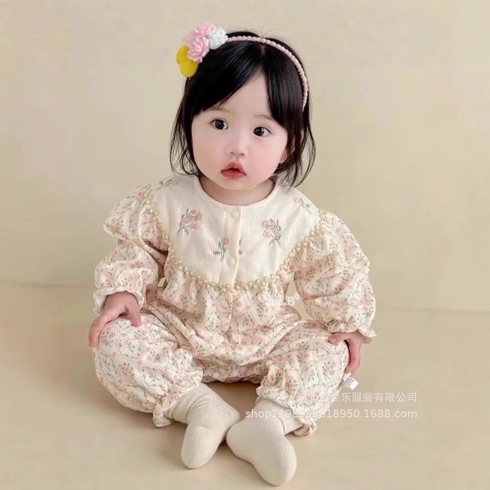 Spring & fall ha princess baby infant clothes fashionable floral romper long sleeves one-piece outing clothes trendy